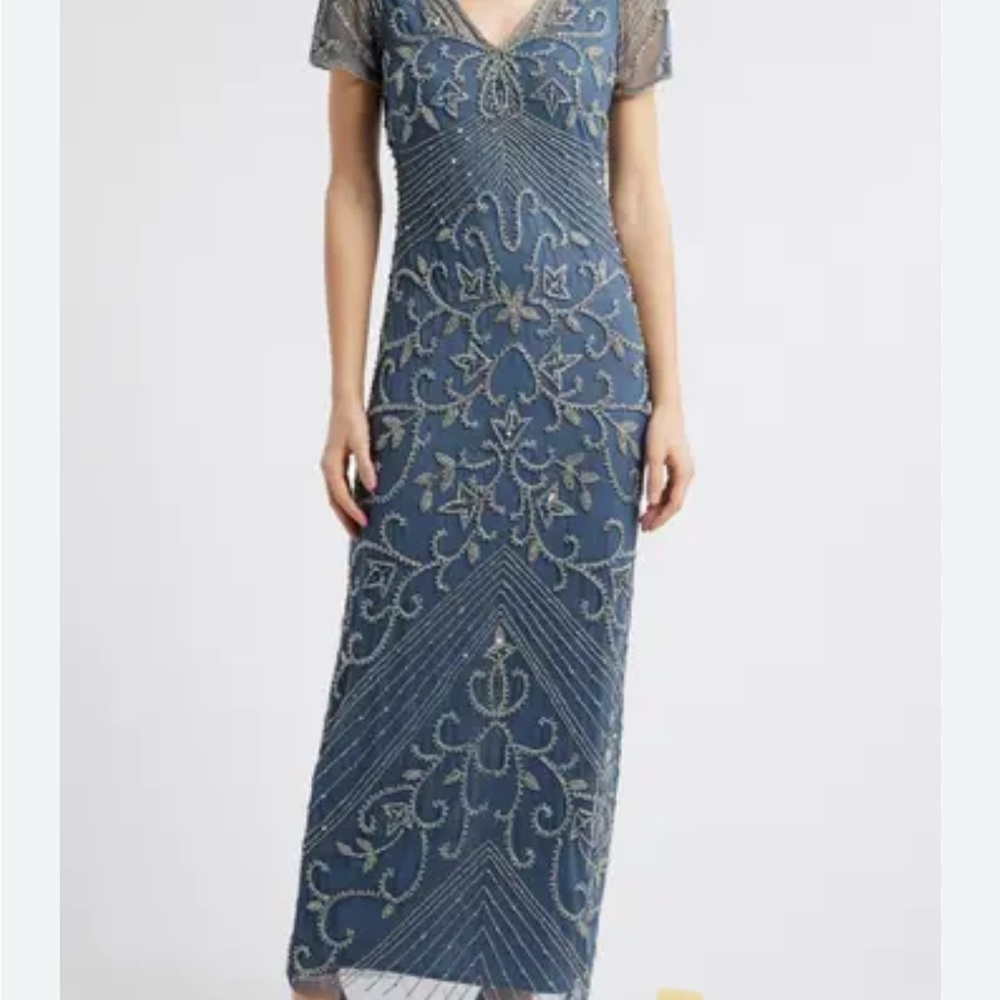 Pisarro Nights Elegant Blue Embroidered Dress